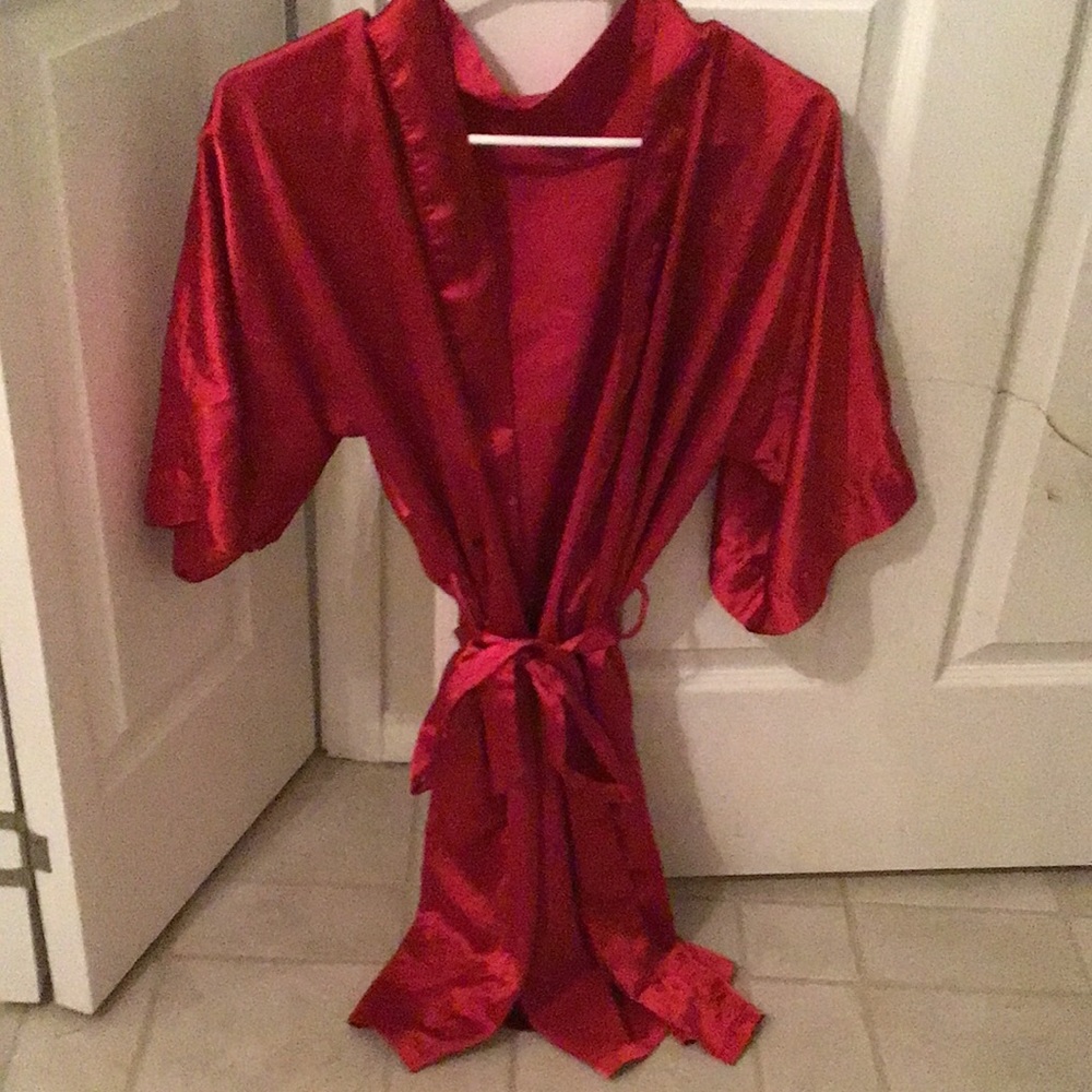 Red silky robe with tie